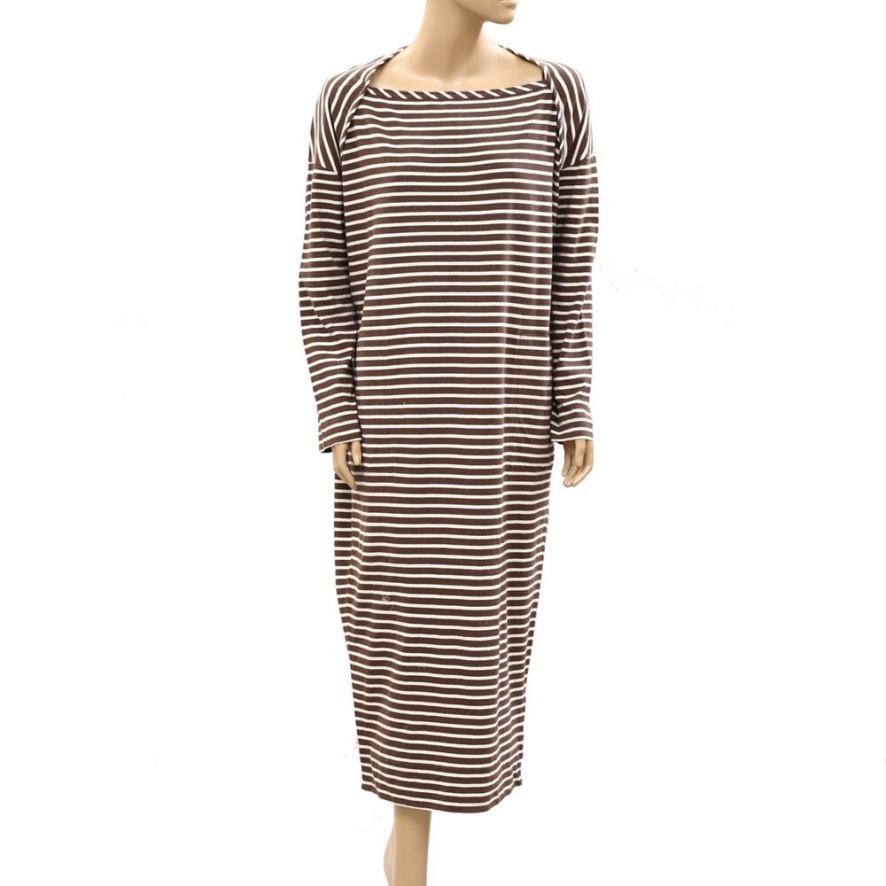 Free People Free Est Tivoli Maxi Dress Stripe Printed Long Sleeve Brown S 287330